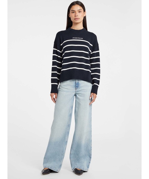 GUESS JEANS（ゲスジーンズ）の「GUESS JEANS Long Sleeves Crew Neck Striped Sweater ニットトップス（ニット/セーター・レディース・ネイビー×ホワイト/ホワイト×ネイビー・X-SMALL/LARGE/MEDIUM/SMALL）」の6枚目の写真