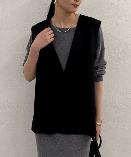 LOUNGEDRESS（ラウンジドレス）の「ウールジレ（ベスト・レディース・アイボリー/ブラック/モカ・FREE）」の2枚目の写真