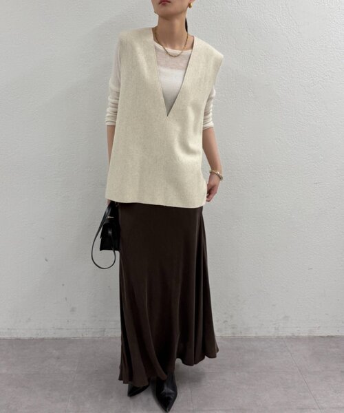 LOUNGEDRESS（ラウンジドレス）の「ウールジレ（ベスト・レディース・アイボリー/ブラック/モカ・FREE）」の5枚目の写真