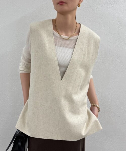 LOUNGEDRESS（ラウンジドレス）の「ウールジレ（ベスト・レディース・アイボリー/ブラック/モカ・FREE）」の10枚目の写真