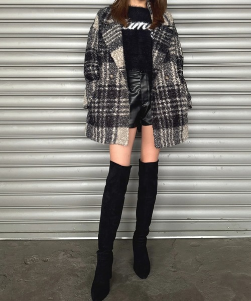 EGOIST（エゴイスト）の「チェック柄ミドル丈コート（その他アウター・レディース・ブラック/ブラウン・FREE）」の4枚目の写真