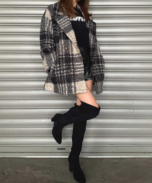 EGOIST（エゴイスト）の「チェック柄ミドル丈コート（その他アウター・レディース・ブラック/ブラウン・FREE）」の6枚目の写真