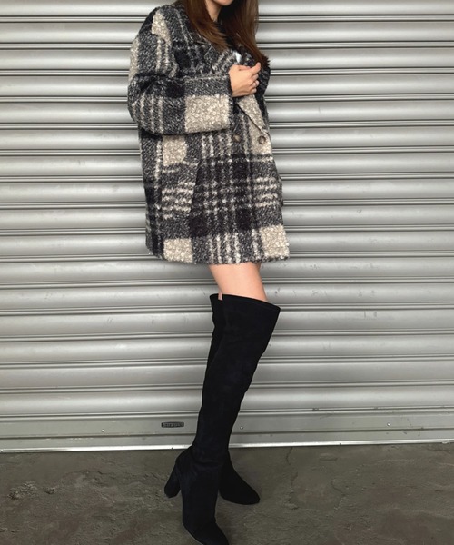 EGOIST（エゴイスト）の「チェック柄ミドル丈コート（その他アウター・レディース・ブラック/ブラウン・FREE）」の8枚目の写真