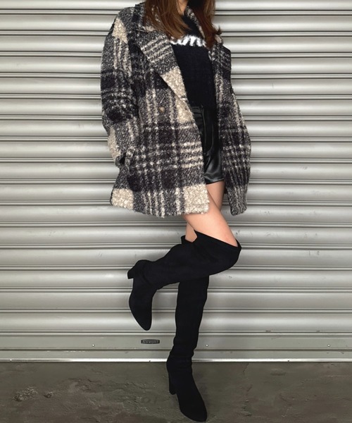 EGOIST（エゴイスト）の「チェック柄ミドル丈コート（その他アウター・レディース・ブラック/ブラウン・FREE）」の9枚目の写真