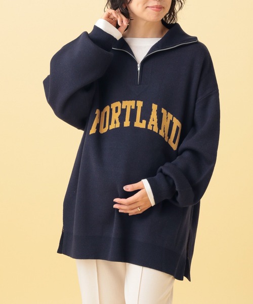 産前・産後対応】マタニティ／ハーフZIPロゴニットチュニック 601133