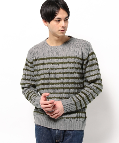 CIAOPANIC TYPY（チャオパニックティピー）の「ケーブルボーダー起毛ニットプルオーバー（ニット/セーター・メンズ・グレー/ネイビー/ホワイト・LARGE/MEDIUM/SMALL）」の3枚目の写真