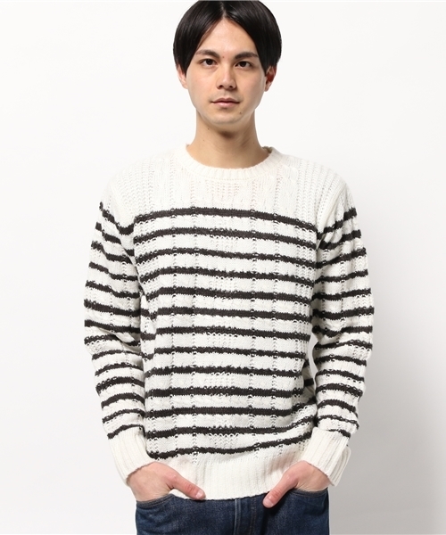 CIAOPANIC TYPY（チャオパニックティピー）の「ケーブルボーダー起毛ニットプルオーバー（ニット/セーター・メンズ・グレー/ネイビー/ホワイト・LARGE/MEDIUM/SMALL）」の2枚目の写真