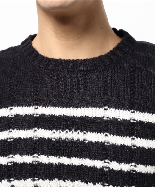 CIAOPANIC TYPY（チャオパニックティピー）の「ケーブルボーダー起毛ニットプルオーバー（ニット/セーター・メンズ・グレー/ネイビー/ホワイト・LARGE/MEDIUM/SMALL）」の8枚目の写真