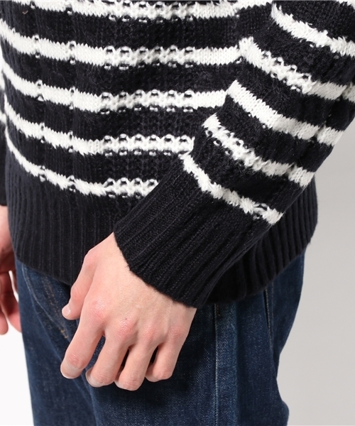 CIAOPANIC TYPY（チャオパニックティピー）の「ケーブルボーダー起毛ニットプルオーバー（ニット/セーター・メンズ・グレー/ネイビー/ホワイト・LARGE/MEDIUM/SMALL）」の4枚目の写真