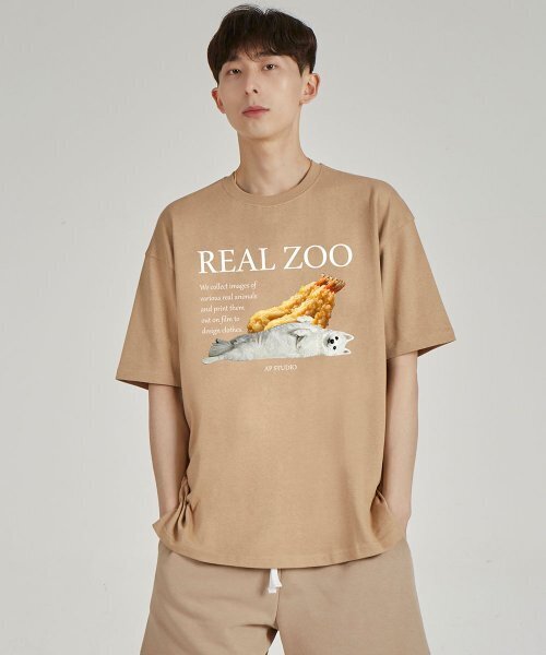 ASTRAL PROJECTION(アストラルプロジェクション)の「リアルジュ シュリンプ スピッツ ラウンドネック 15番手 綿 半袖Tシャツ_ベージュ(Tシャツ/カットソー・メンズ・その他・LARGE/MEDIUM/X-LARGE)」の1枚目の写真