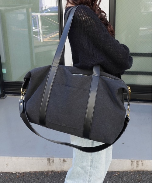 unnu（ユヌ）の「2WAYキャンバスラージレトロボストン（ボストンバッグ・レディース・ブラック/グレー/ブラウン・F）」の2枚目の写真