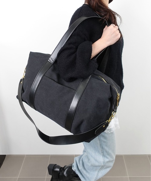 unnu（ユヌ）の「2WAYキャンバスラージレトロボストン（ボストンバッグ・レディース・ブラック/グレー/ブラウン・F）」の8枚目の写真