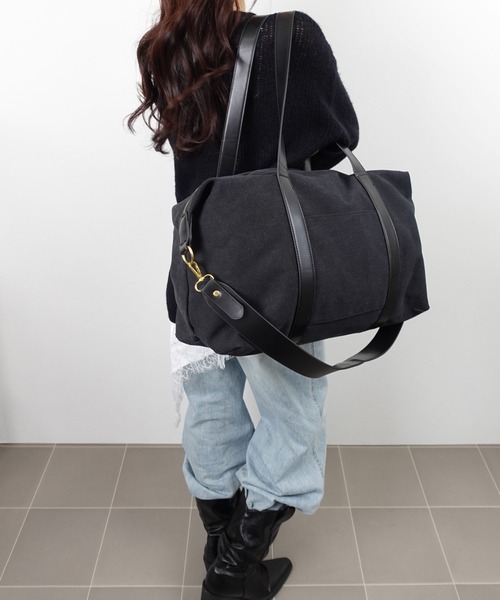 unnu（ユヌ）の「2WAYキャンバスラージレトロボストン（ボストンバッグ・レディース・ブラック/グレー/ブラウン・F）」の12枚目の写真