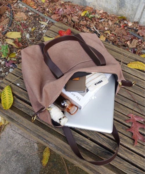 unnu（ユヌ）の「2WAYキャンバスラージレトロボストン（ボストンバッグ・レディース・ブラック/グレー/ブラウン・F）」の13枚目の写真