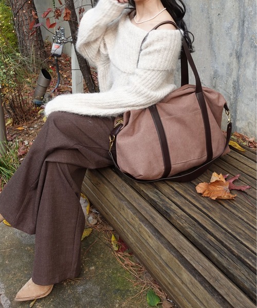 unnu（ユヌ）の「2WAYキャンバスラージレトロボストン（ボストンバッグ・レディース・ブラック/グレー/ブラウン・F）」の15枚目の写真