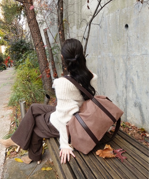 unnu（ユヌ）の「2WAYキャンバスラージレトロボストン（ボストンバッグ・レディース・ブラック/グレー/ブラウン・F）」の16枚目の写真