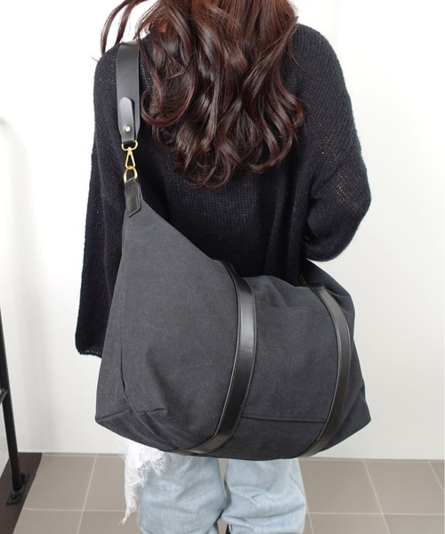unnu（ユヌ）の「2WAYキャンバスラージレトロボストン（ボストンバッグ・レディース・ブラック/グレー/ブラウン・F）」の10枚目の写真