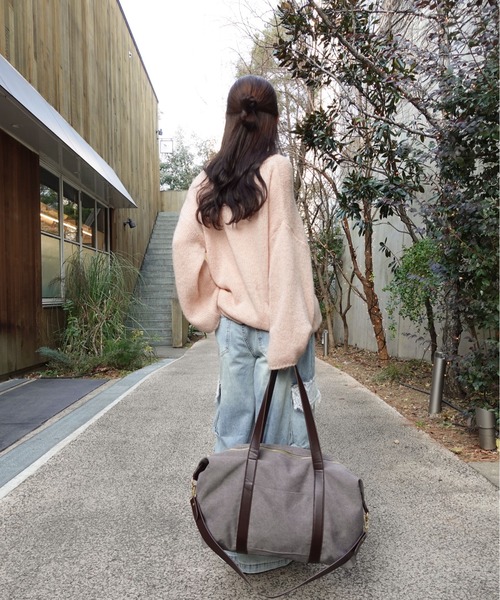 unnu（ユヌ）の「2WAYキャンバスラージレトロボストン（ボストンバッグ・レディース・ブラック/グレー/ブラウン・F）」の7枚目の写真