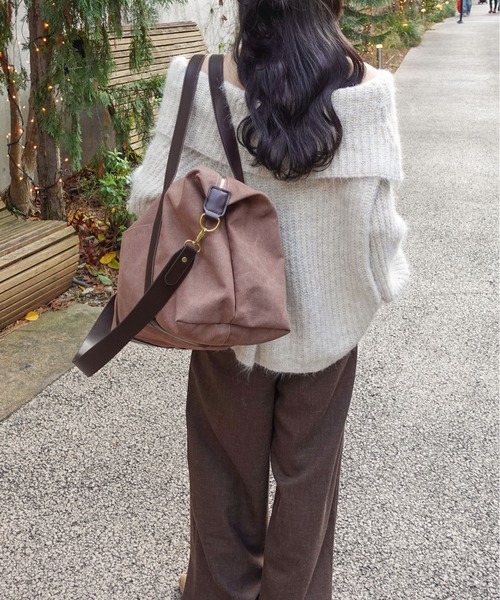 unnu（ユヌ）の「2WAYキャンバスラージレトロボストン（ボストンバッグ・レディース・ブラック/グレー/ブラウン・F）」の20枚目の写真