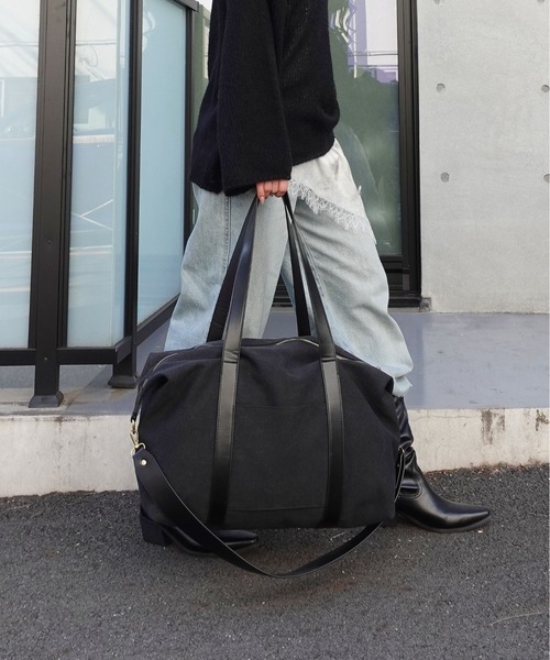 unnu（ユヌ）の「2WAYキャンバスラージレトロボストン（ボストンバッグ・レディース・ブラック/グレー/ブラウン・F）」の22枚目の写真