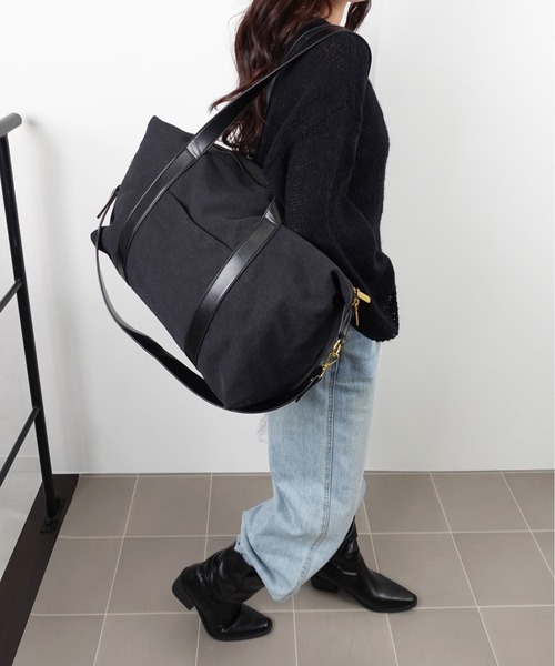 unnu（ユヌ）の「2WAYキャンバスラージレトロボストン（ボストンバッグ・レディース・ブラック/グレー/ブラウン・F）」の21枚目の写真