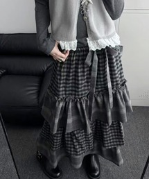 DIAVEL | 深灰ダブルチェック×ふんわり中綿のあったかロングスカート(スカート)