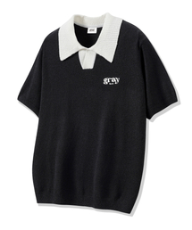 GRAYBLVD（グレイブラバット）の「グローオープンカラー ニット 半袖 GKBST32 (ブラック)（ニット/セーター）」