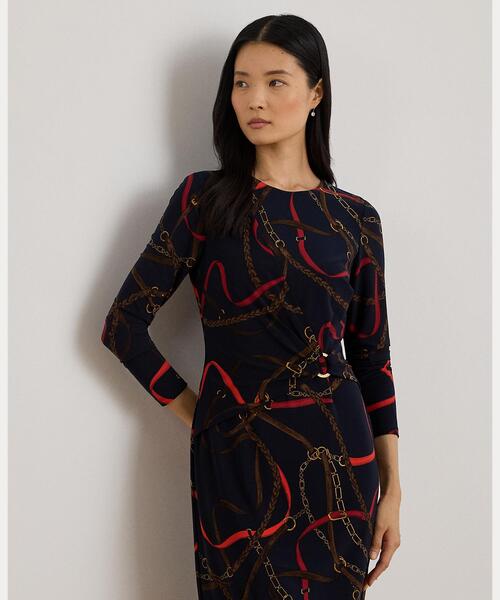 LAUREN RALPH LAUREN(ローレン ラルフ ローレン)の「プリント ジャージー スリークォータースリーブ ドレス(ワンピース・レディース・ネイビー系1・0/2)」の3枚目の写真