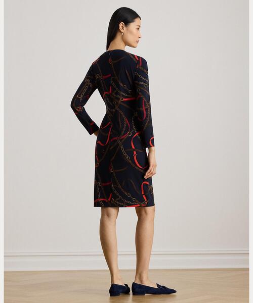 LAUREN RALPH LAUREN(ローレン ラルフ ローレン)の「プリント ジャージー スリークォータースリーブ ドレス(ワンピース・レディース・ネイビー系1・0/2)」の4枚目の写真