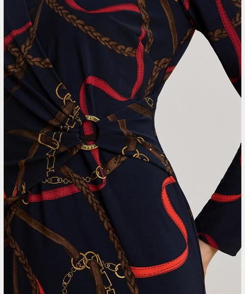 LAUREN RALPH LAUREN(ローレン ラルフ ローレン)の「プリント ジャージー スリークォータースリーブ ドレス(ワンピース・レディース・ネイビー系1・0/2)」の5枚目の写真