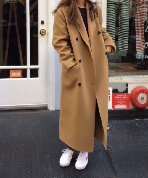 セール】ロングダブルブレストメルトンジャケット（チェスターコート