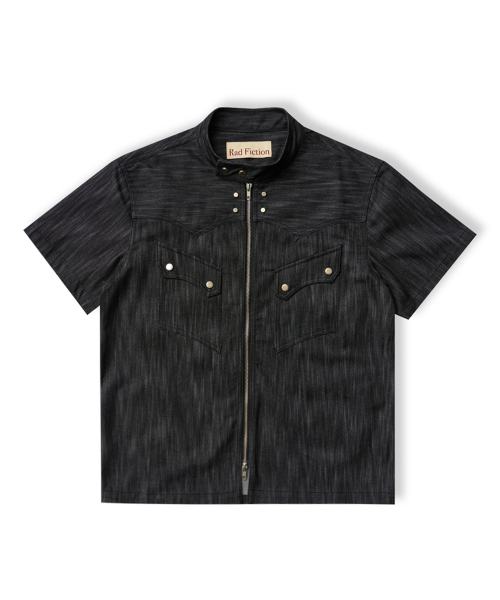 MAVERICK BIKER COLLAR ZIP-UP SHIRT / BLACK