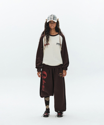 Graphic Raglan Track Line Sweatshirt-Brown