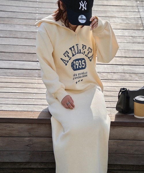 ATHLETA（アスレタ）の「［ athleta ］裏起毛スウェットフーディワンピース（ワンピース・レディース・アイボリー/ネイビー/杢グレー・M）」の5枚目の写真