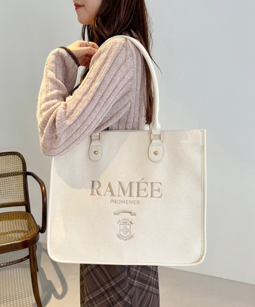 one after another NICE CLAUP(ワンアフターアナザーナイスクラップ)の「【WEB限定】刺繍入りトリミングトートバッグ(トートバッグ・レディース・ブラック/アイボリー/ホワイト系その他・FREE)」の7枚目の写真