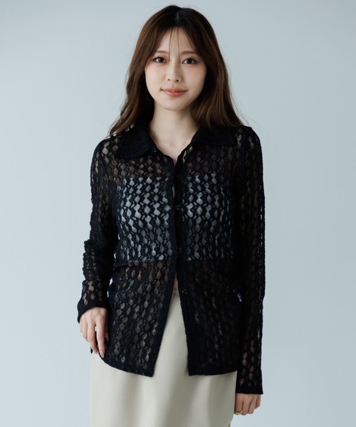 SENEE(セニー)の「front hook lace cardigan(フロントホックレースカーディガン)(カーディガン/ボレロ・レディース・アイボリー/ブラック・FREE)」の21枚目の写真