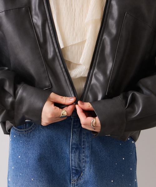 VIS（ビス）の「アウトポケット合皮ブルゾン（ブルゾン・レディース・ブラック/クリーム・FREE）」の22枚目の写真