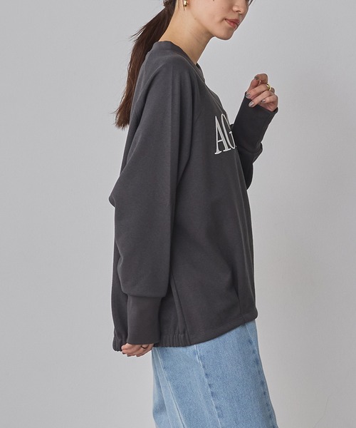 hunch(ハンチ)の「ブークレ 刺繍ロゴオーバートップス(Tシャツ/カットソー・レディース・ライム/チャコール/オフホワイト・FREE)」の5枚目の写真