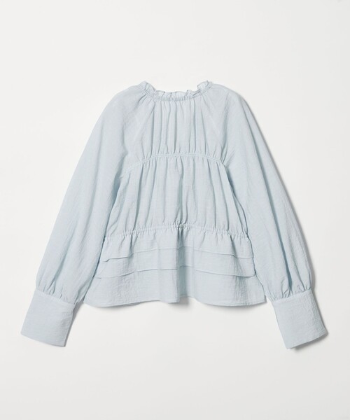 EMMEL REFINES(エメルリファインズ)の「<EMMEL REFINES>EM フリルギャザー キーネック ブラウス(シャツ/ブラウス・レディース・オフホワイト/ライトブルー/ライム・FREE)」の4枚目の写真