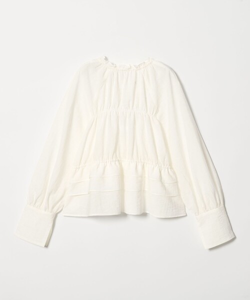 EMMEL REFINES(エメルリファインズ)の「<EMMEL REFINES>EM フリルギャザー キーネック ブラウス(シャツ/ブラウス・レディース・オフホワイト/ライトブルー/ライム・FREE)」の9枚目の写真