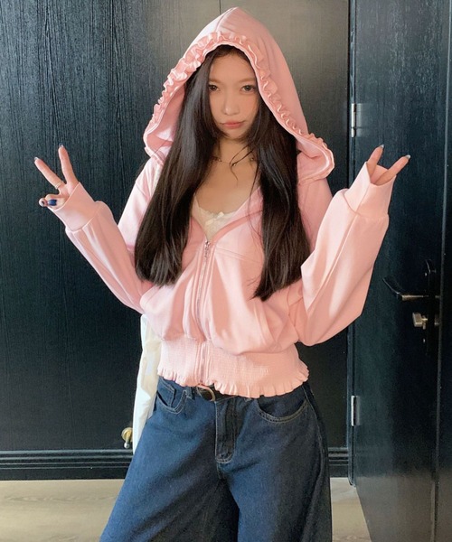 SHEPP(シープ)の「【26年春新作】フリルデザインフーディ(パーカー・レディース・グレー/ピンク・L/M)」の18枚目の写真