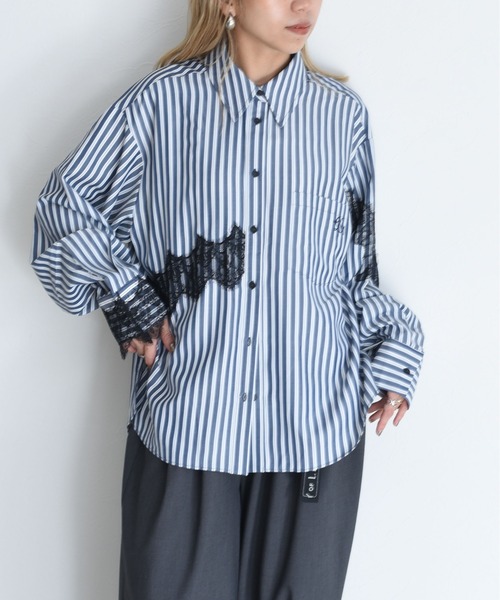 【新品】Eimee Law サイドライン レース ブルゾン ネイビー 甘辛MIX 新品】Eimee Law サイドライン レース ブルゾン ネイビー 甘辛MIX