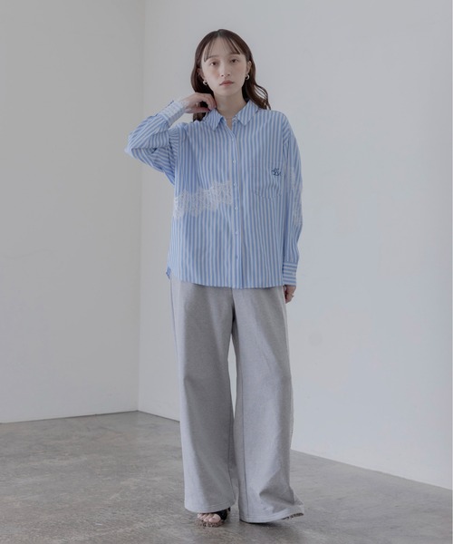 Eimee Law（エイミーロウ）の「レースラインストライプシャツ（シャツ/ブラウス・レディース・ブルー/イエロー・FREE）」の6枚目の写真