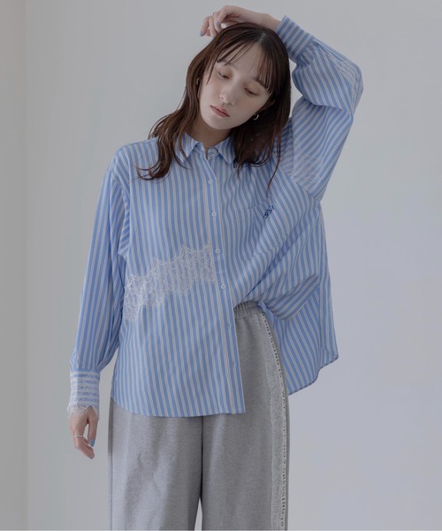 Eimee Law（エイミーロウ）の「レースラインストライプシャツ（シャツ/ブラウス・レディース・ブルー/イエロー・FREE）」の9枚目の写真