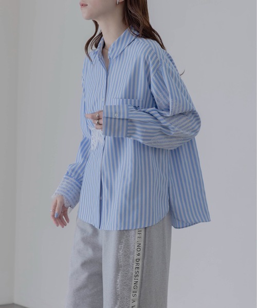 Eimee Law（エイミーロウ）の「レースラインストライプシャツ（シャツ/ブラウス・レディース・ブルー/イエロー・FREE）」の10枚目の写真