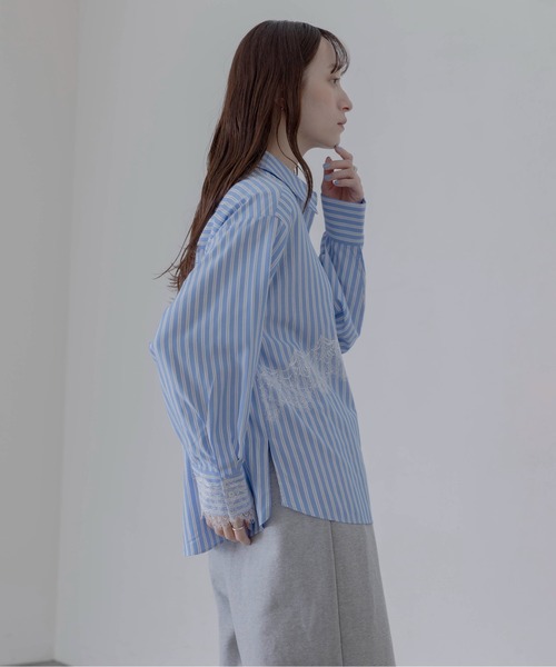 Eimee Law（エイミーロウ）の「レースラインストライプシャツ（シャツ/ブラウス・レディース・ブルー/イエロー・FREE）」の12枚目の写真