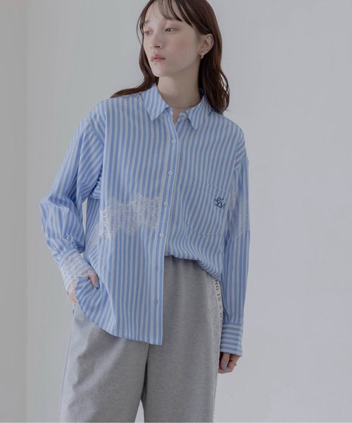 Eimee Law（エイミーロウ）の「レースラインストライプシャツ（シャツ/ブラウス・レディース・ブルー/イエロー・FREE）」の13枚目の写真