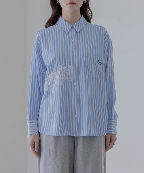 Eimee Law（エイミーロウ）の「レースラインストライプシャツ（シャツ/ブラウス・レディース・ブルー/イエロー・FREE）」の14枚目の写真