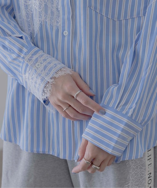 Eimee Law（エイミーロウ）の「レースラインストライプシャツ（シャツ/ブラウス・レディース・ブルー/イエロー・FREE）」の21枚目の写真