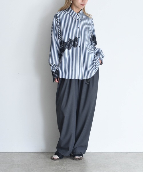 エルマンノシェルビーノ レース飾り ストライプブラウス レースラインストライプシャツ Eimee Law│Eimee Law & LHELBIE 公式